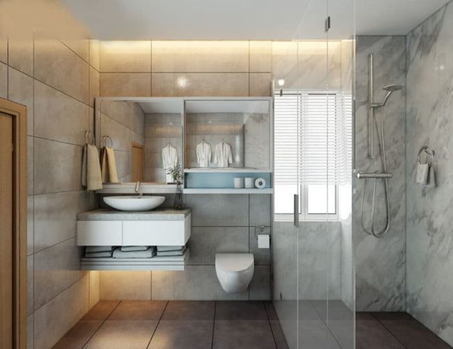 Phòng tắm được thiết kế đơn giản với nội thất cao cấp