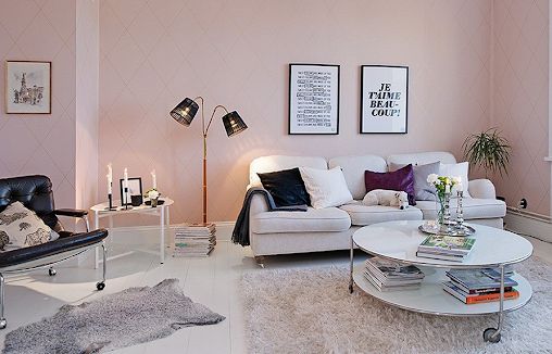 15 mẫu giấy dán tường màu hồng đẹp phòng khách