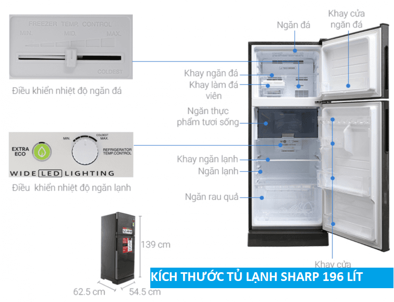 Tủ lạnh 2 cánh Sharp 196 lít SJ-X201E-DS